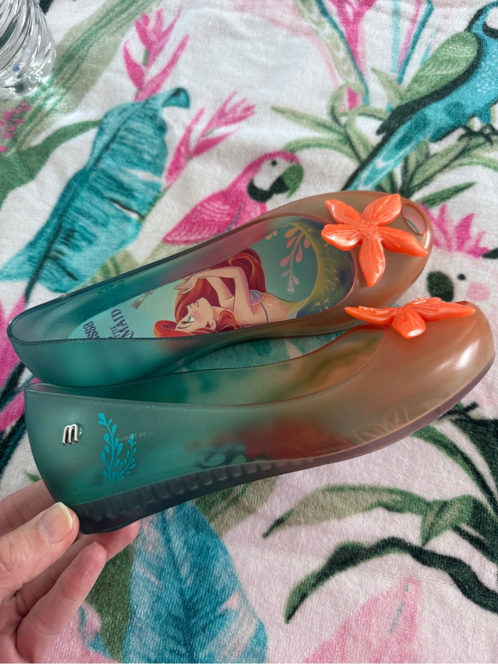 NEW Mini Melissa The Little Mermaid Coral & Teal Jelly Flats youth size 3 - Picture 3 of 5